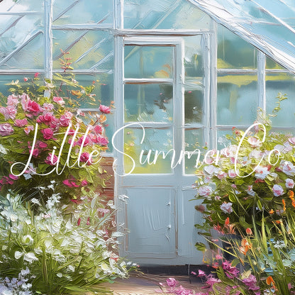 Blue Greenhouse Cottage Garden Frame TV Art displayed on a TV