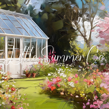 Blossom Garden Greenhouse Frame TV Art displayed on a TV
