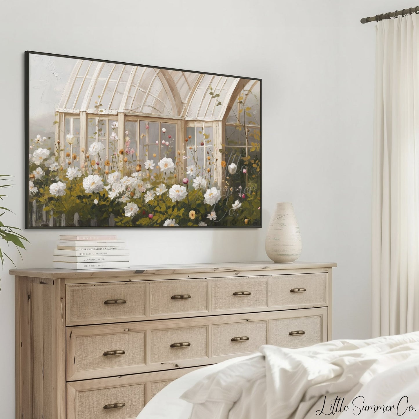 Arched Greenhouse Peony Garden Frame TV Art displayed on a TV