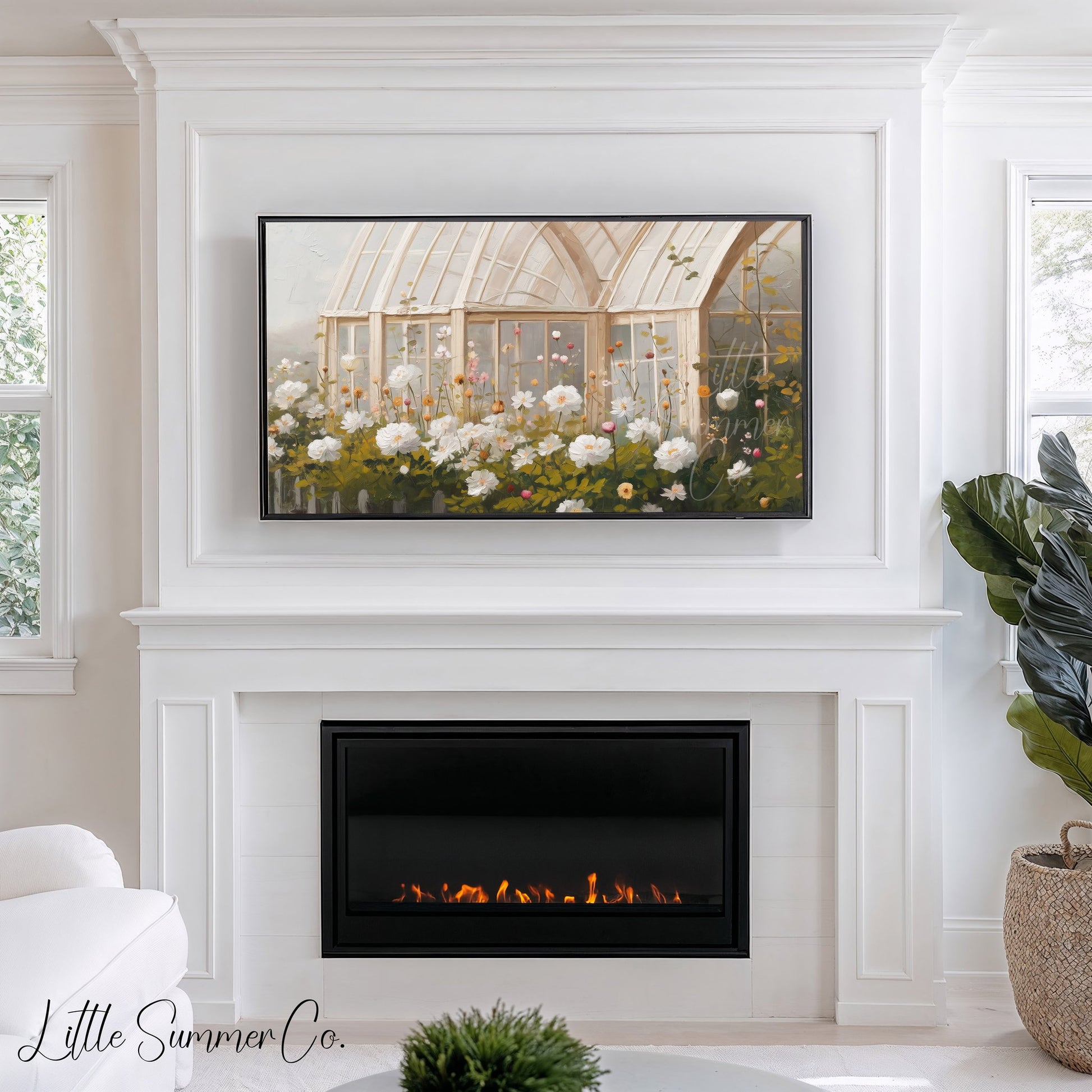 Arched Greenhouse Peony Garden Frame TV Art displayed on a TV