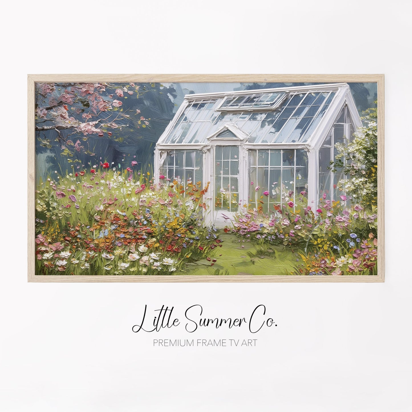 Wildflower Greenhouse Frame TV Art displayed on a TV