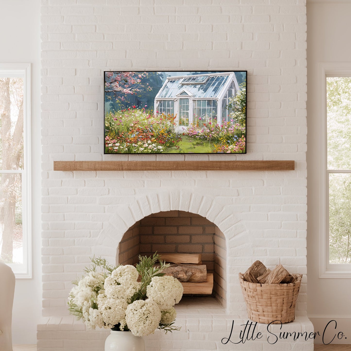 Wildflower Greenhouse Frame TV Art displayed on a TV