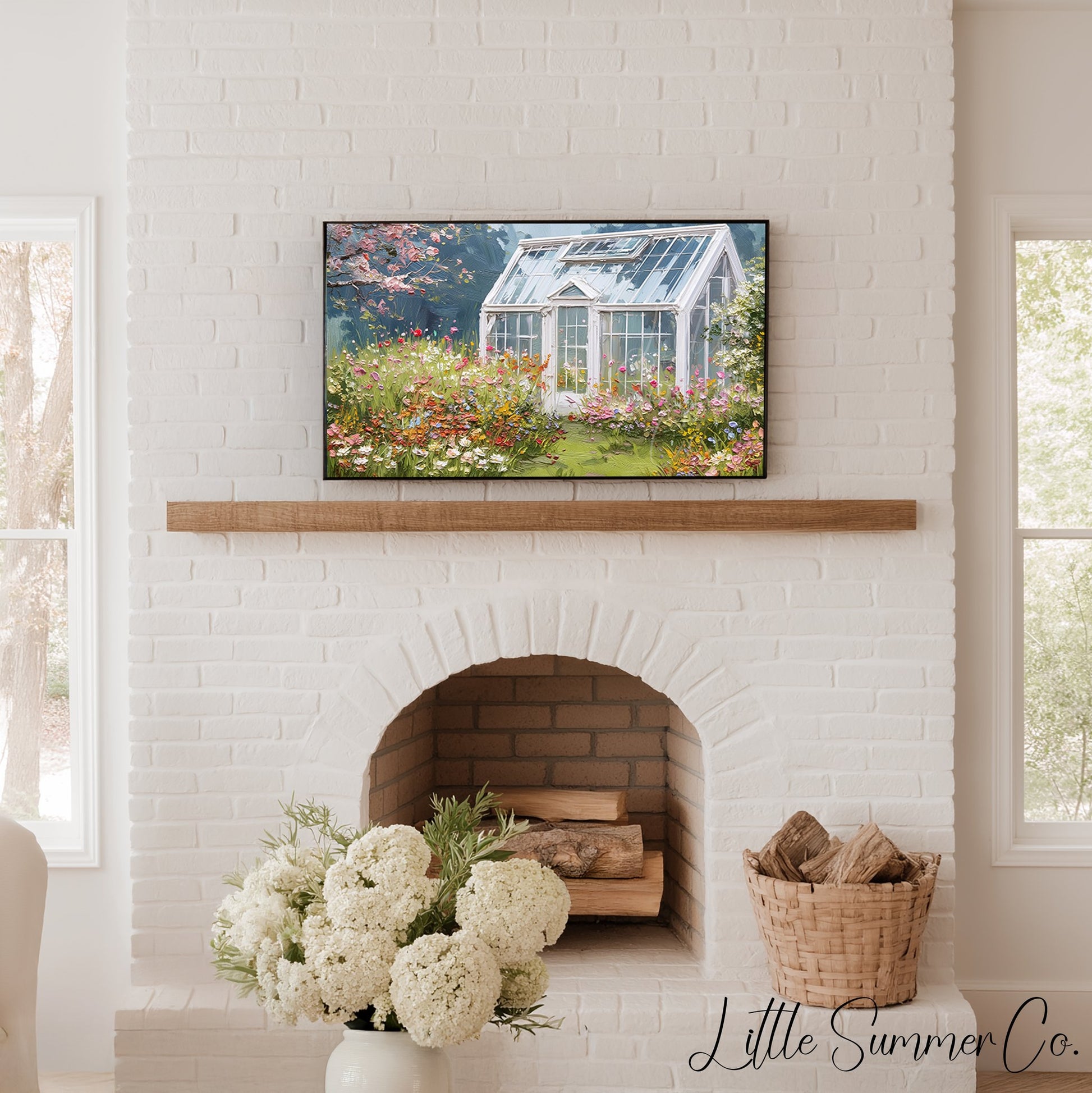 Wildflower Greenhouse Frame TV Art displayed on a TV
