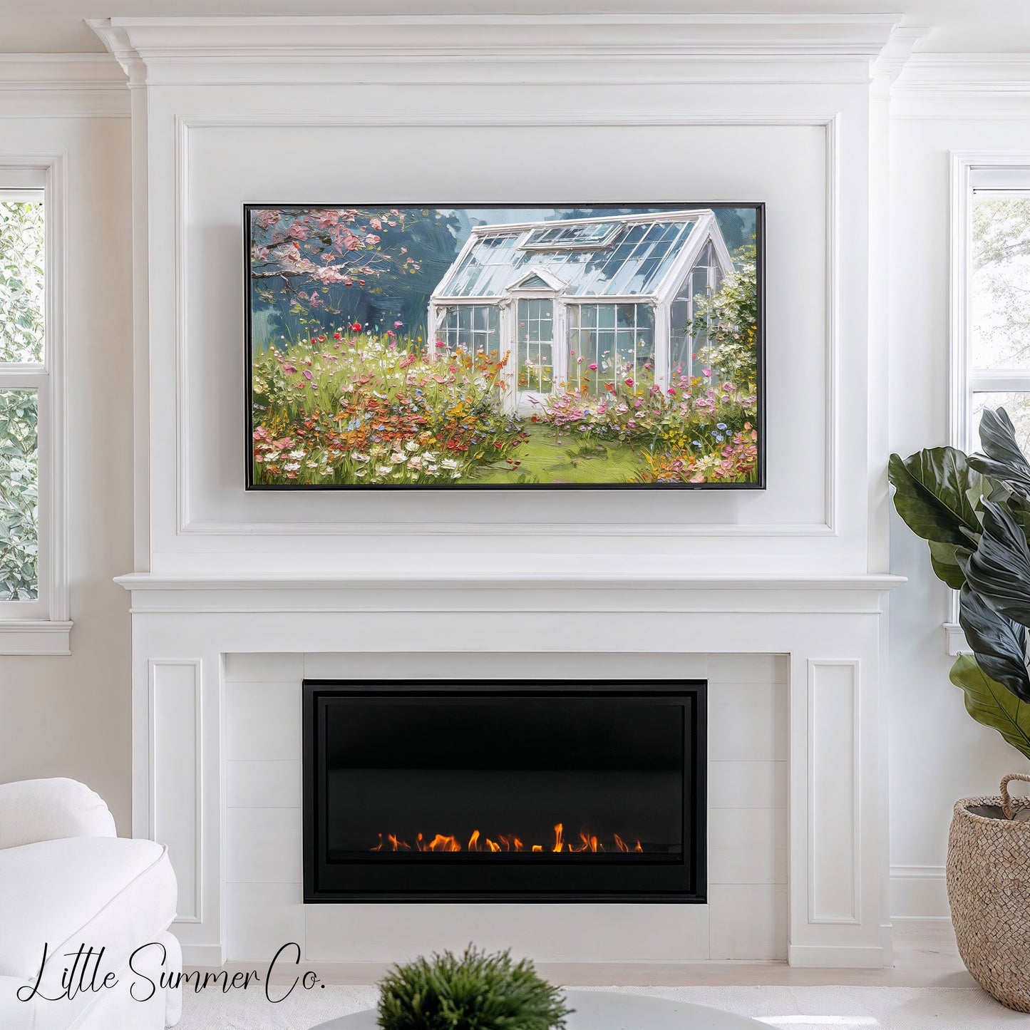 Wildflower Greenhouse Frame TV Art displayed on a TV