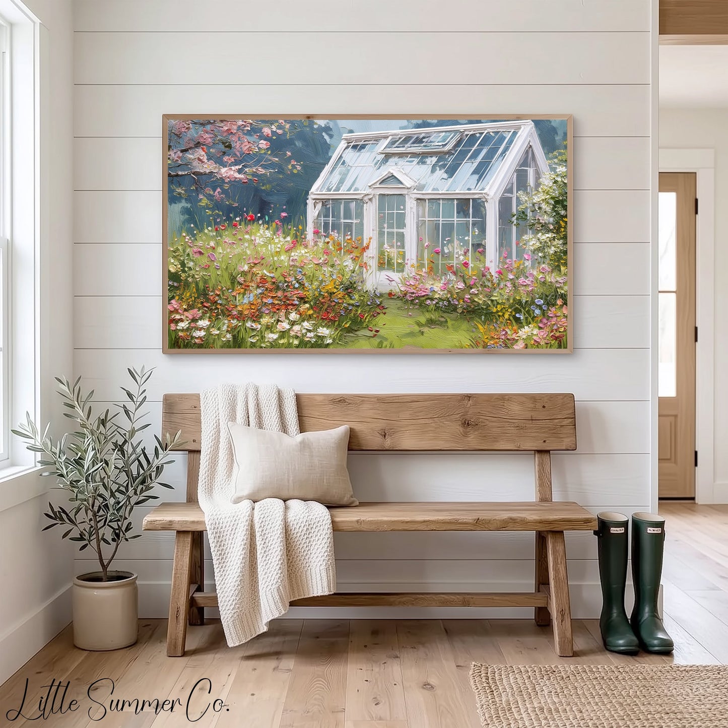 Wildflower Greenhouse Frame TV Art displayed on a TV