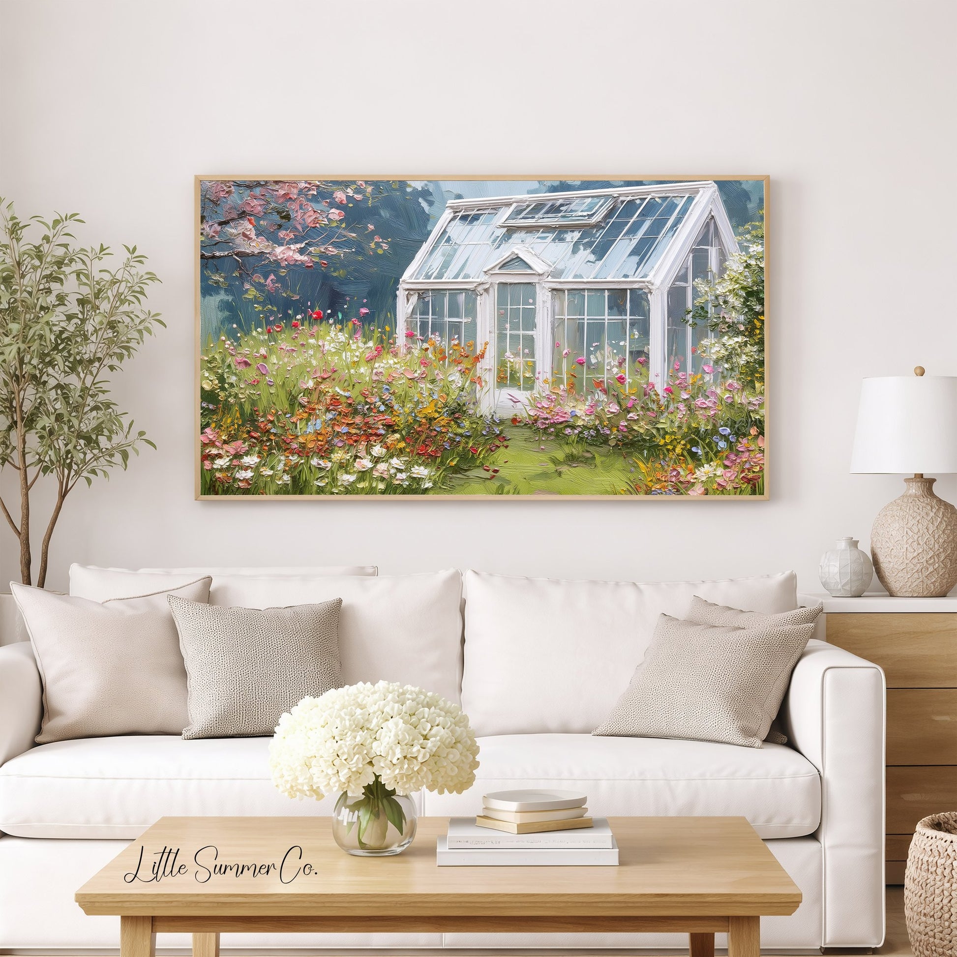 Wildflower Greenhouse Frame TV Art displayed on a TV