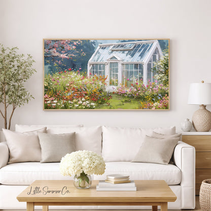 Wildflower Greenhouse Frame TV Art displayed on a TV