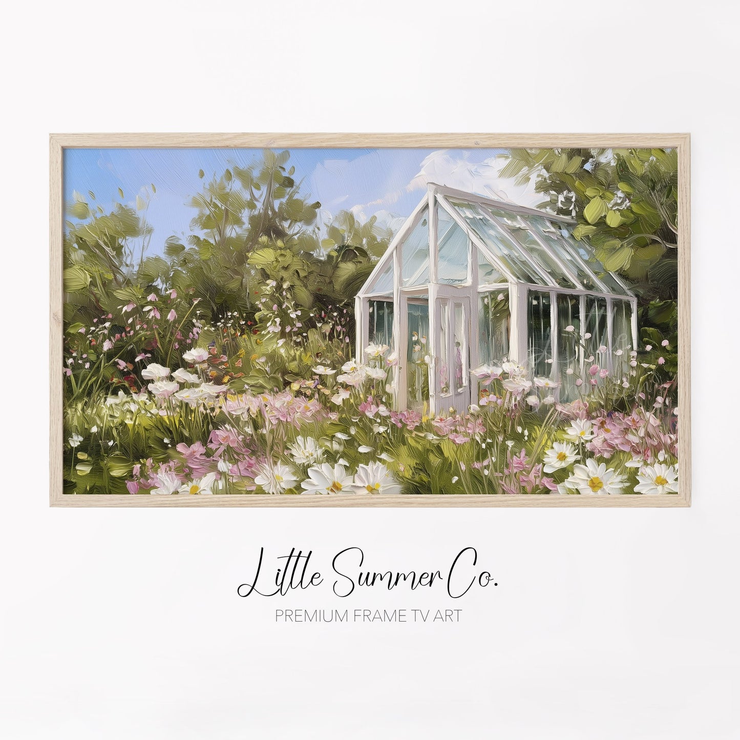 Daisy Garden Greenhouse Frame TV Art displayed on a TV