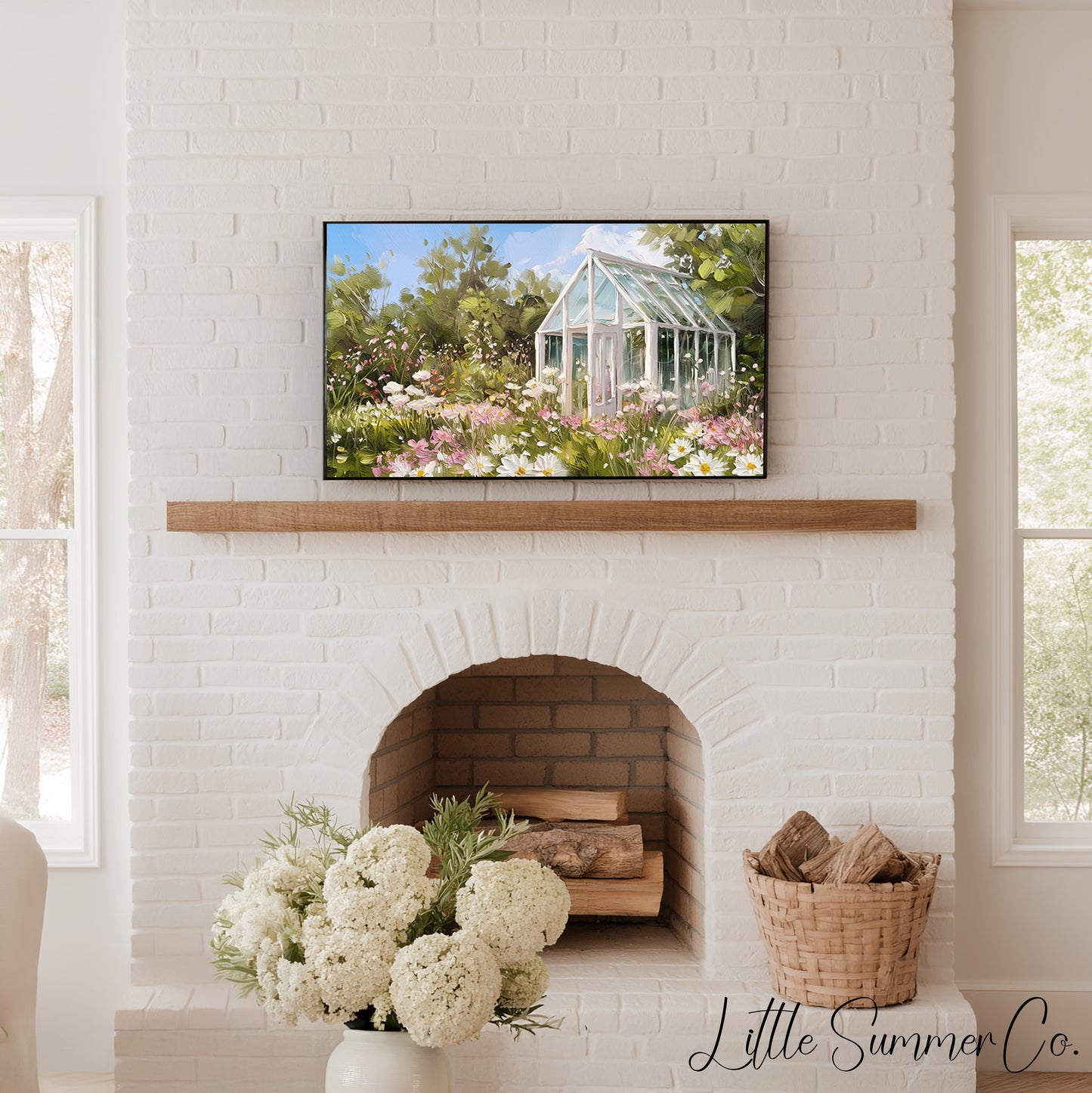 Daisy Garden Greenhouse Frame TV Art displayed on a TV