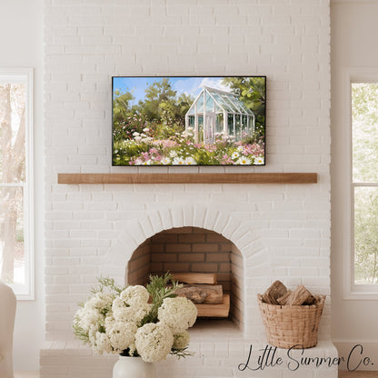 Daisy Garden Greenhouse Frame TV Art displayed on a TV