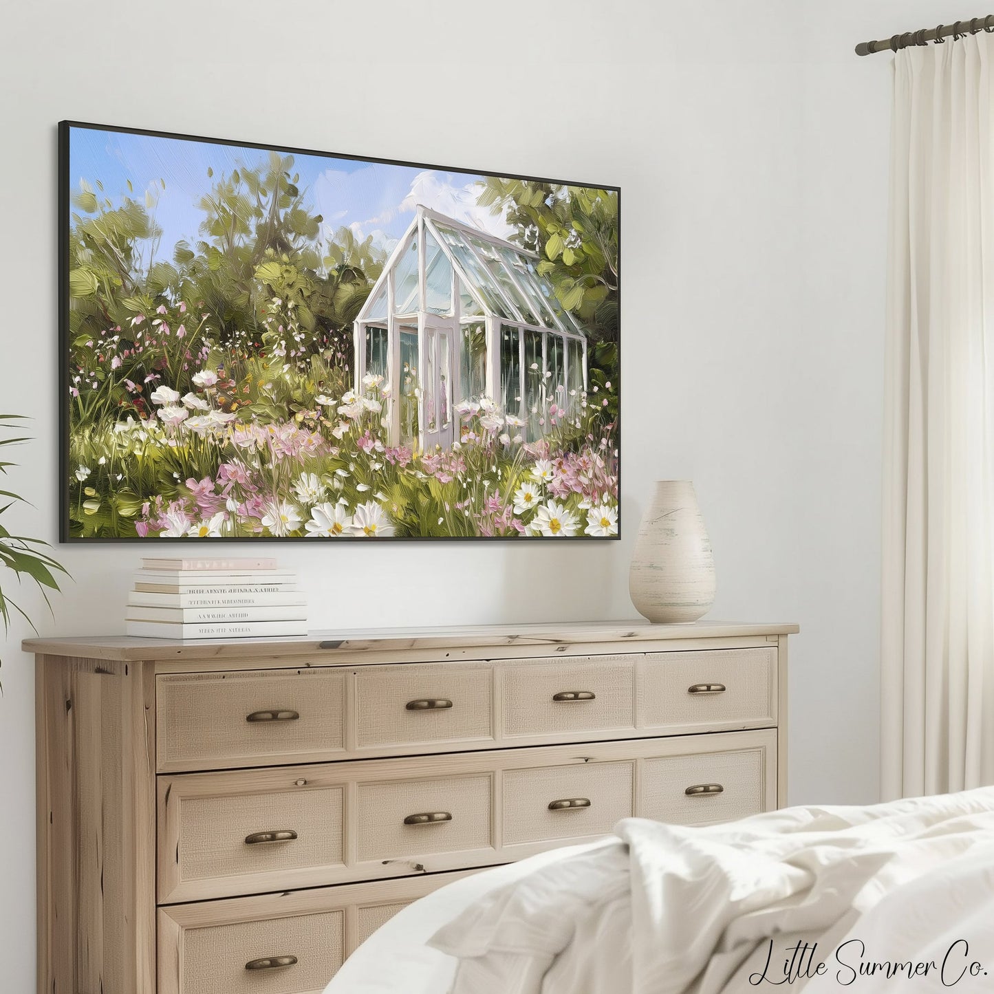 Daisy Garden Greenhouse Frame TV Art displayed on a TV