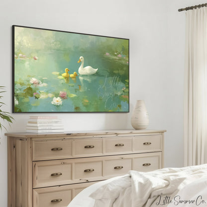 Duck Family Frame TV Art displayed on a TV