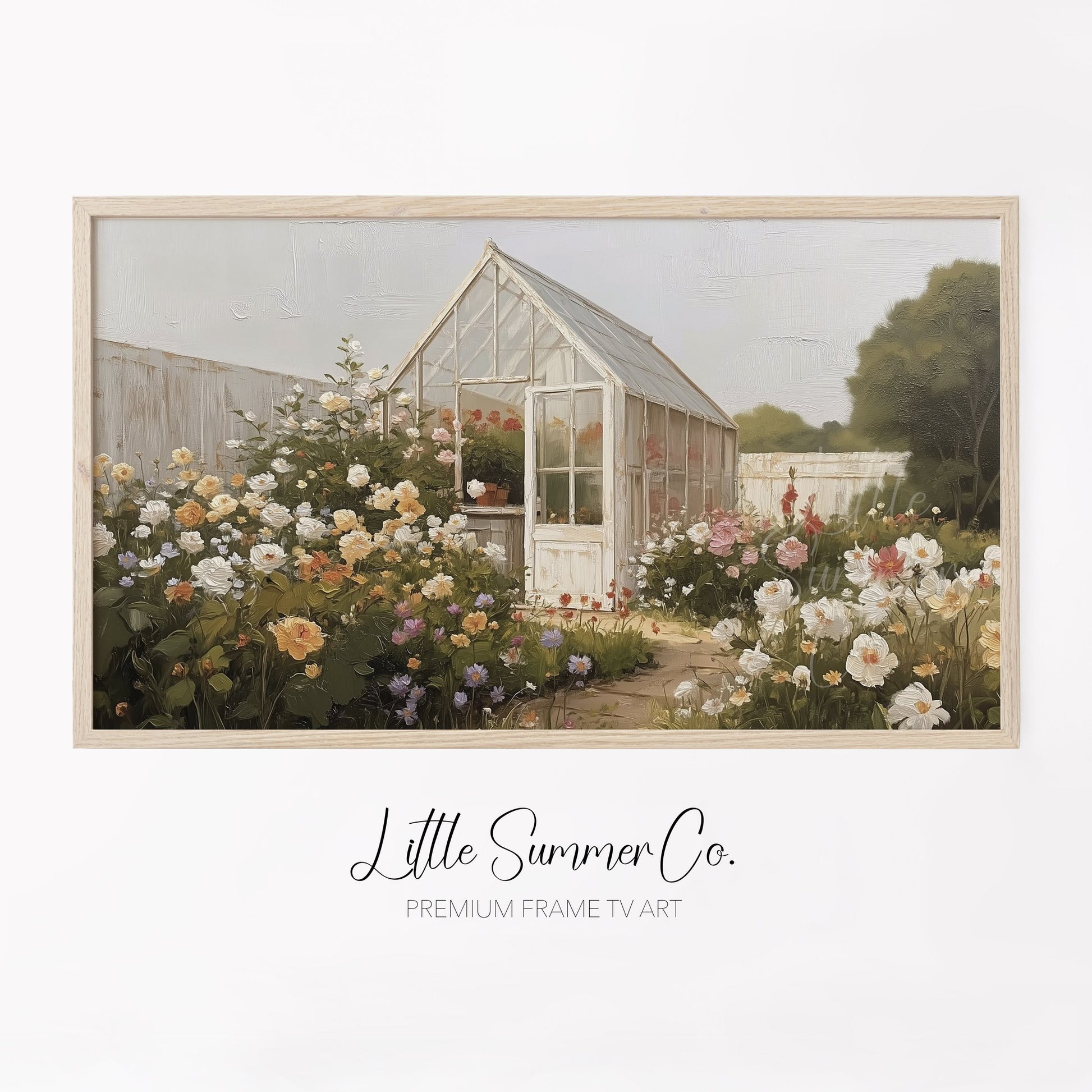 Rose Garden Greenhouse Frame TV Art displayed on a TV