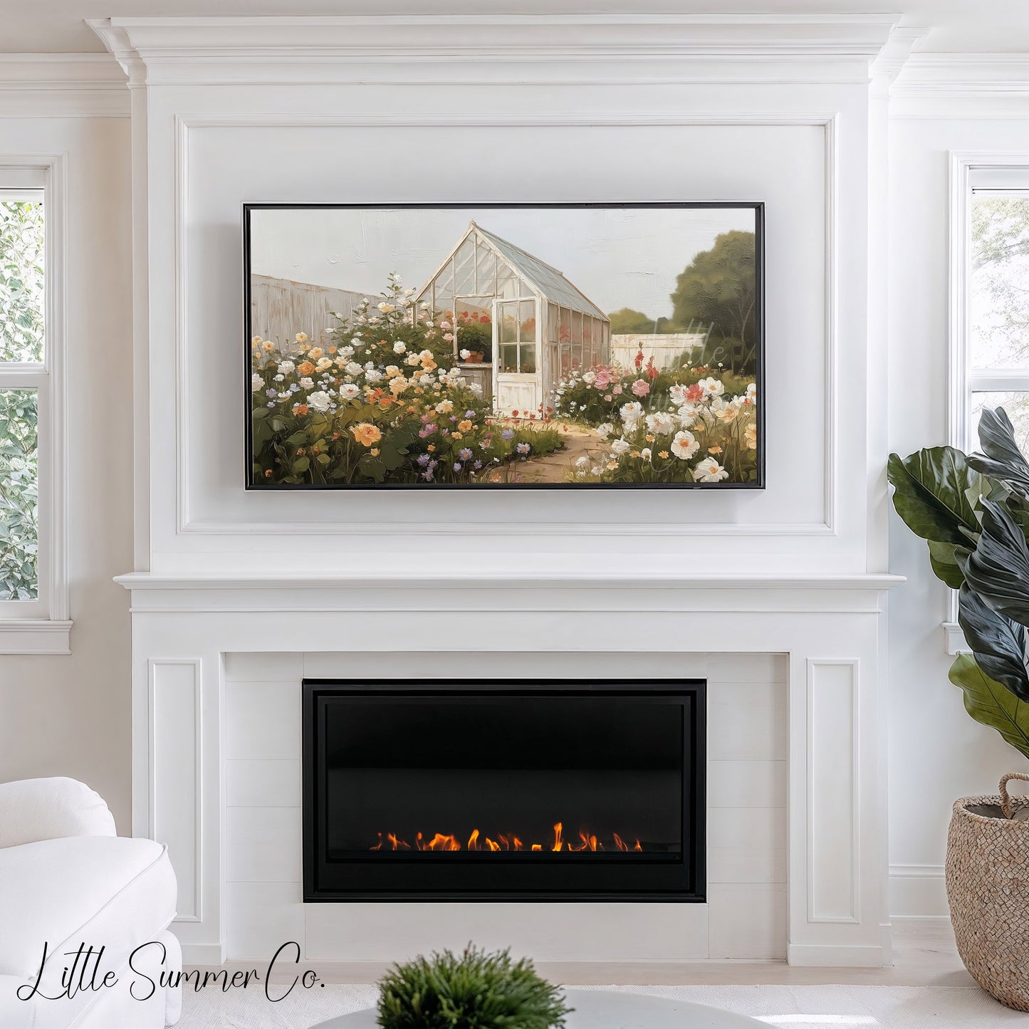 Rose Garden Greenhouse Frame TV Art displayed on a TV