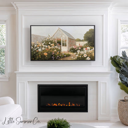 Rose Garden Greenhouse Frame TV Art displayed on a TV