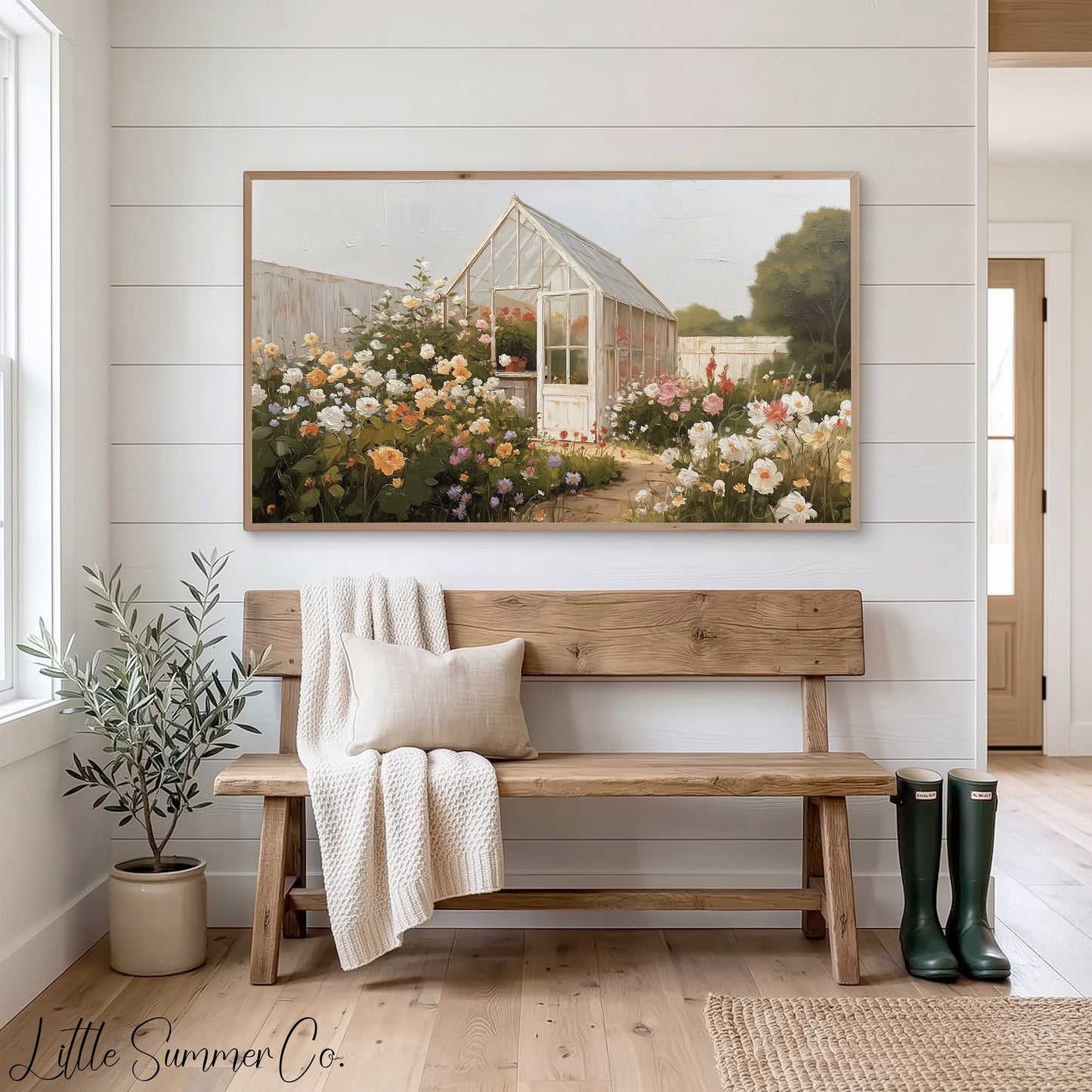 Rose Garden Greenhouse Frame TV Art displayed on a TV