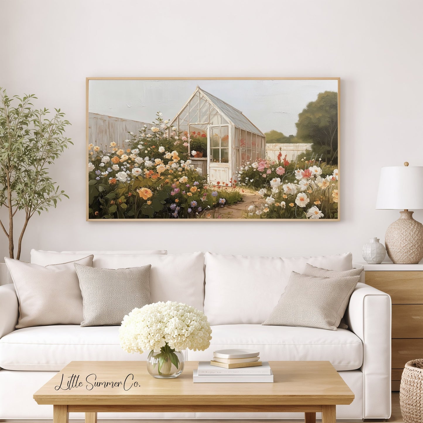 Rose Garden Greenhouse Frame TV Art displayed on a TV