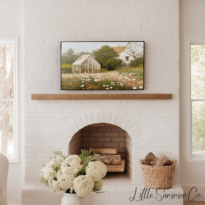 Greenhouse Flower Meadow Frame TV Art displayed on a TV