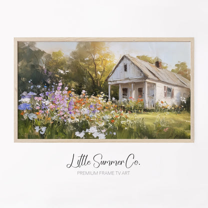 Wildflower Cottage Garden Frame TV Art displayed on a TV