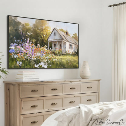Wildflower Cottage Garden Frame TV Art displayed on a TV