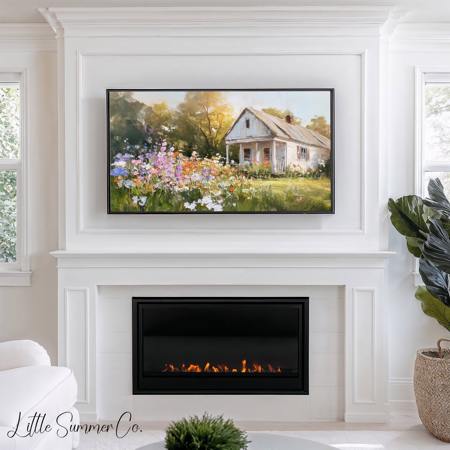 Wildflower Cottage Garden Frame TV Art displayed on a TV