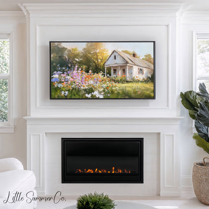 Wildflower Cottage Garden Frame TV Art displayed on a TV