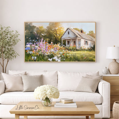 Wildflower Cottage Garden Frame TV Art displayed on a TV