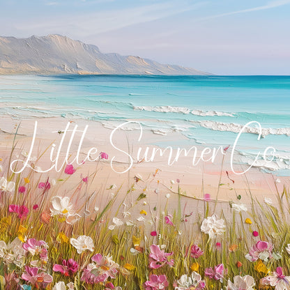 Coastal Wildflower Cliffs Frame TV Art displayed on a TV