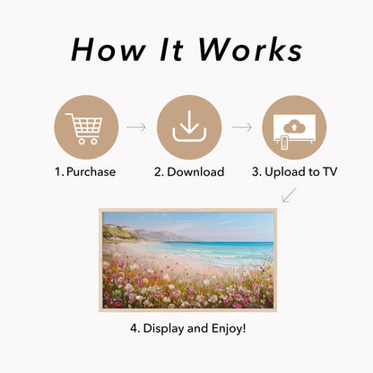 Coastal Wildflower Cliffs Frame TV Art displayed on a TV