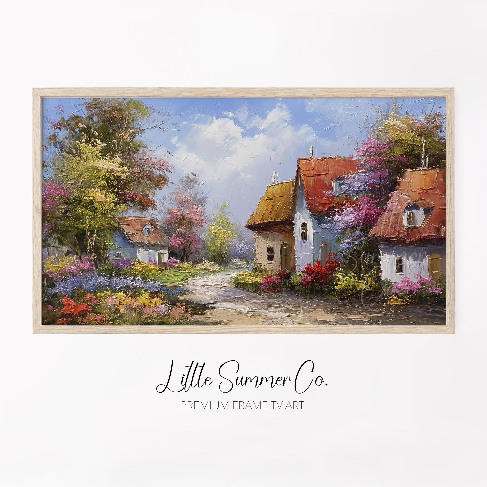 Blooming Village Frame TV Art displayed on a TV