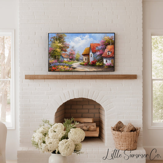 Blooming Village Frame TV Art displayed on a TV