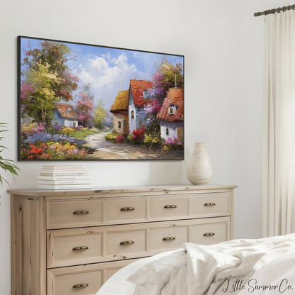 Blooming Village Frame TV Art displayed on a TV