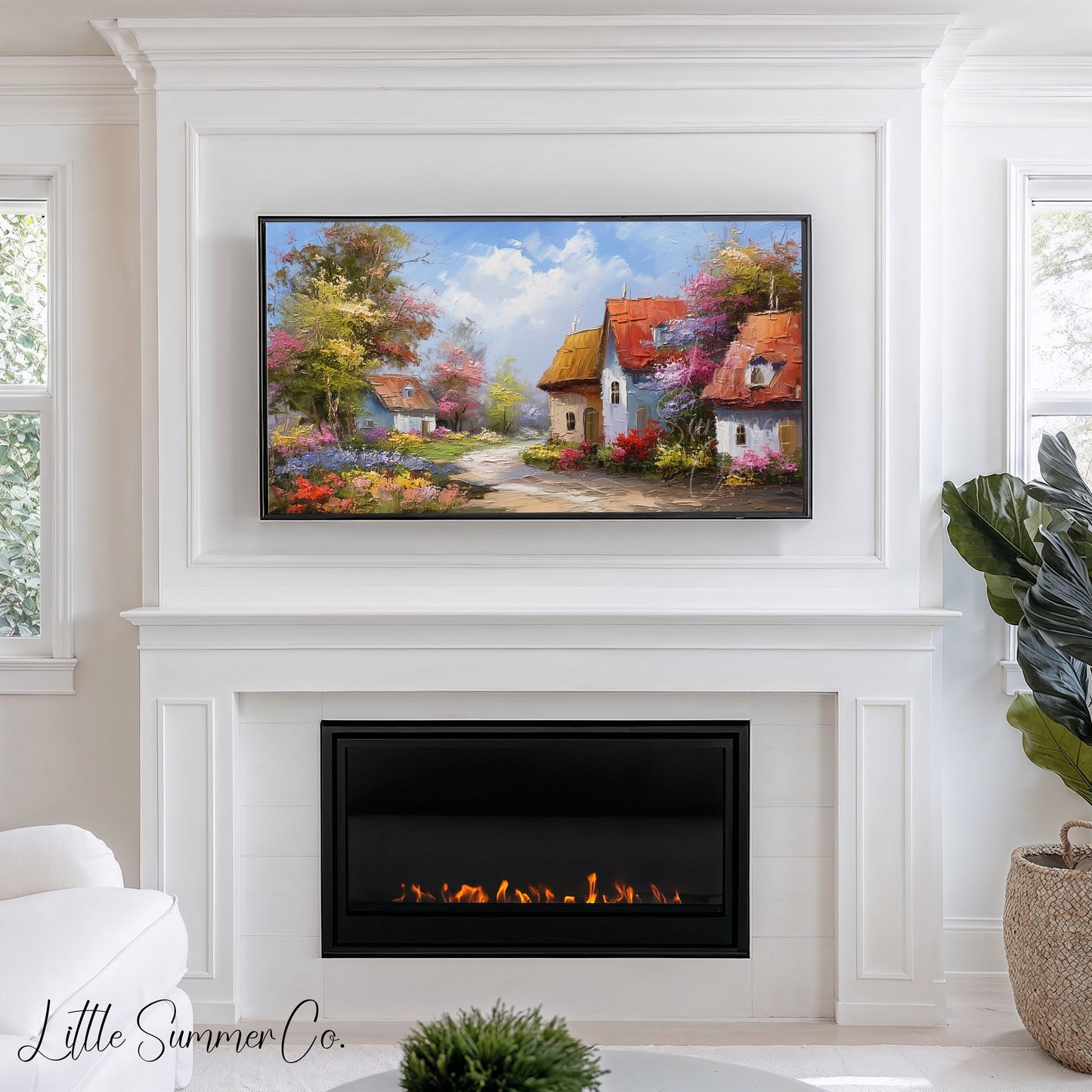 Blooming Village Frame TV Art displayed on a TV