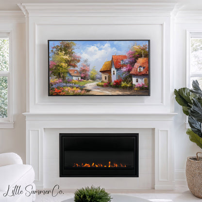 Blooming Village Frame TV Art displayed on a TV