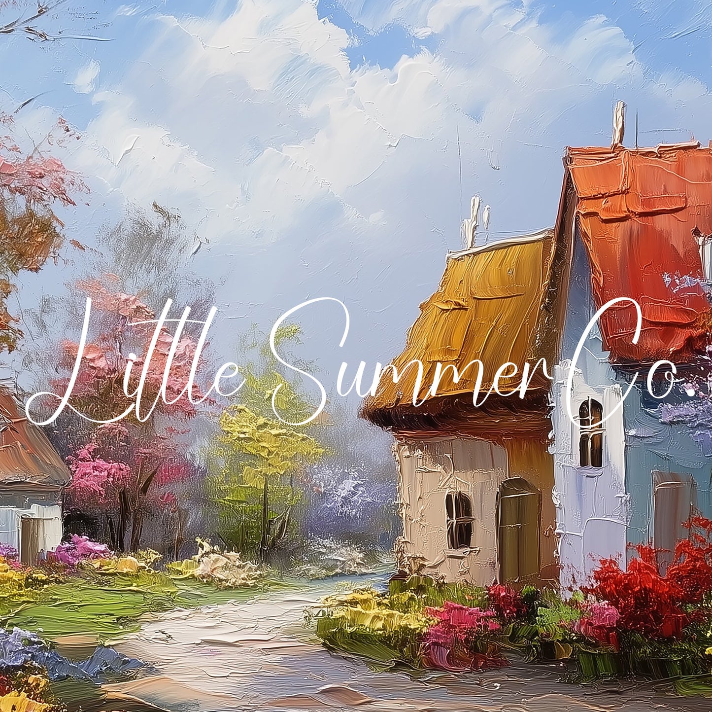 Blooming Village Frame TV Art displayed on a TV