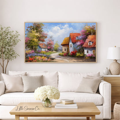 Blooming Village Frame TV Art displayed on a TV