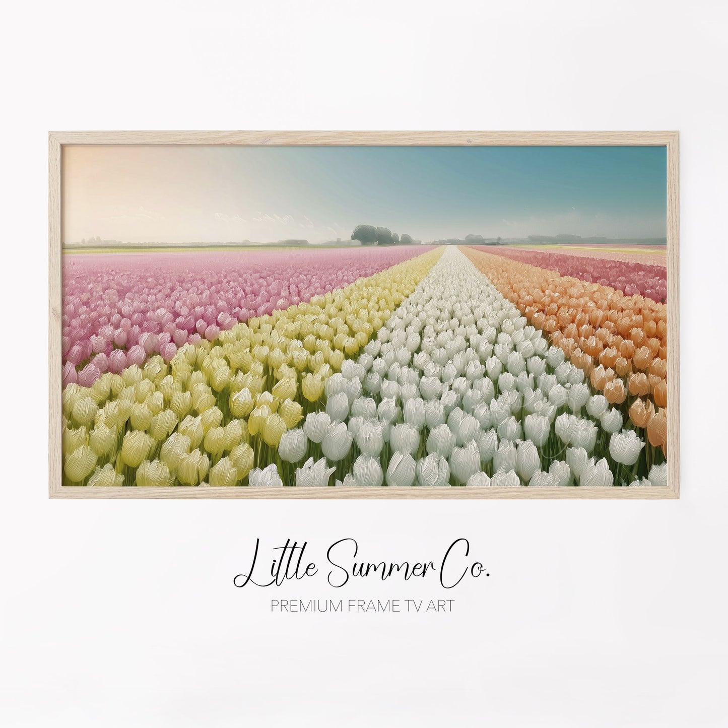 Rainbow Tulip Field Frame TV Art displayed on a TV