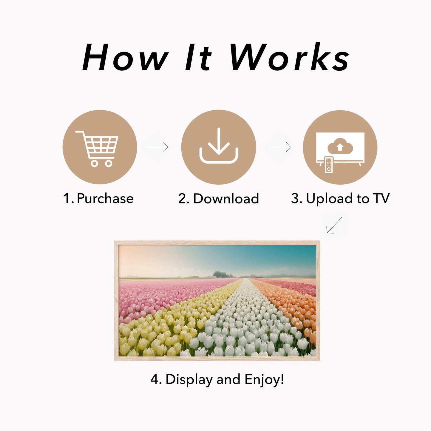 Rainbow Tulip Field Frame TV Art displayed on a TV