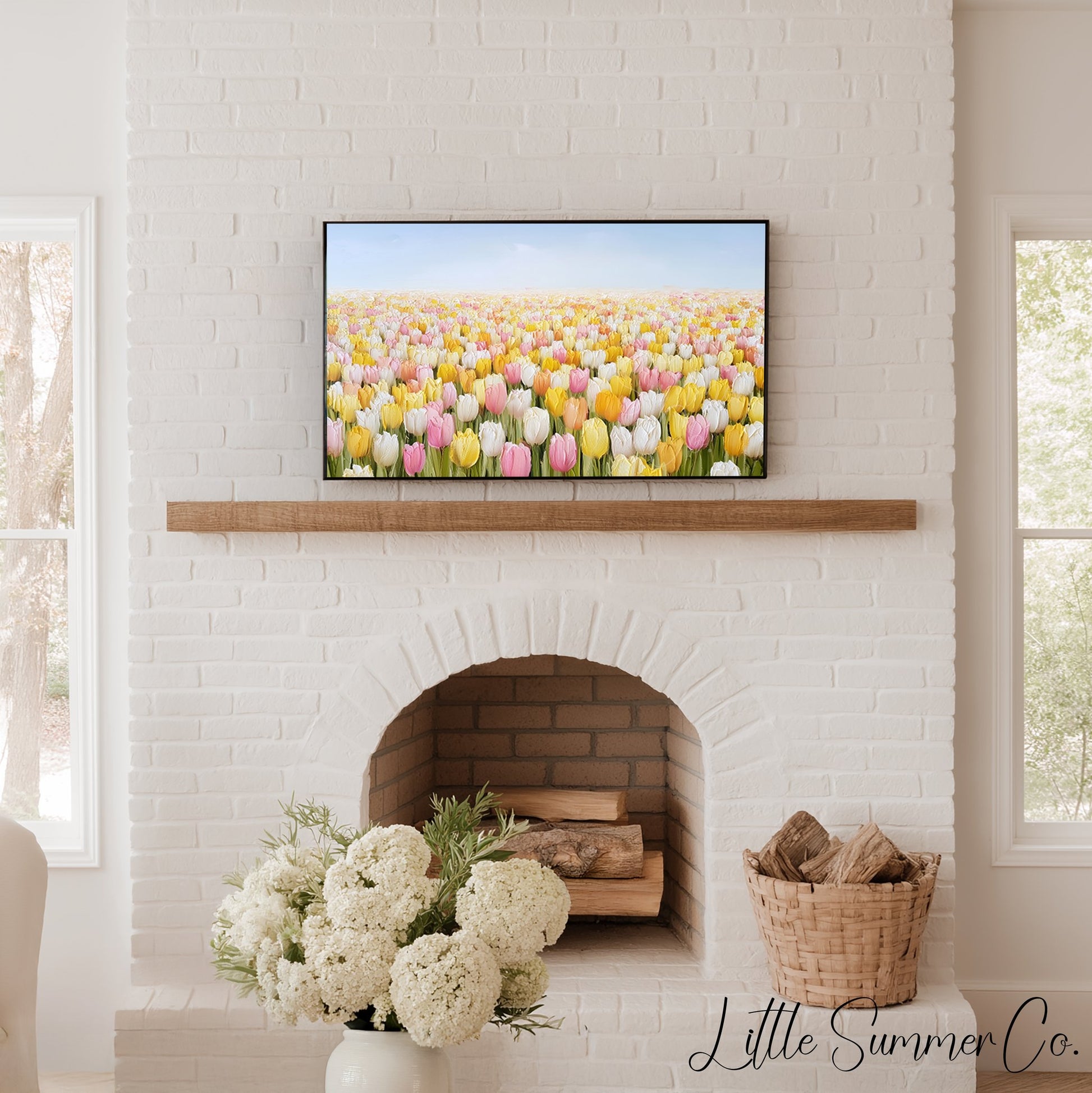 Mixed Tulip Blooms Frame TV Art displayed on a TV