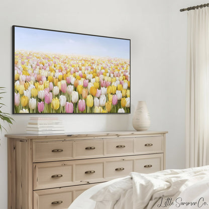 Mixed Tulip Blooms Frame TV Art displayed on a TV