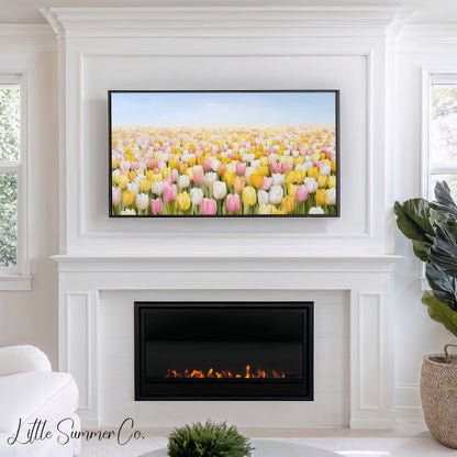 Mixed Tulip Blooms Frame TV Art displayed on a TV