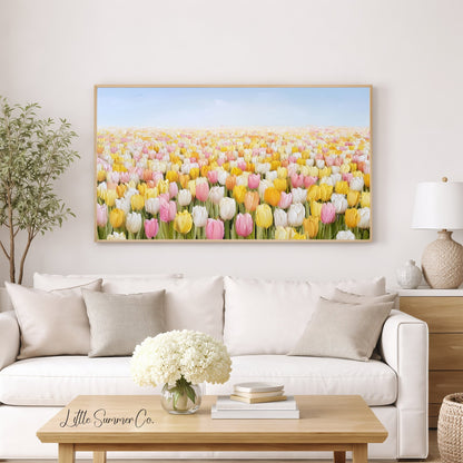 Mixed Tulip Blooms Frame TV Art displayed on a TV