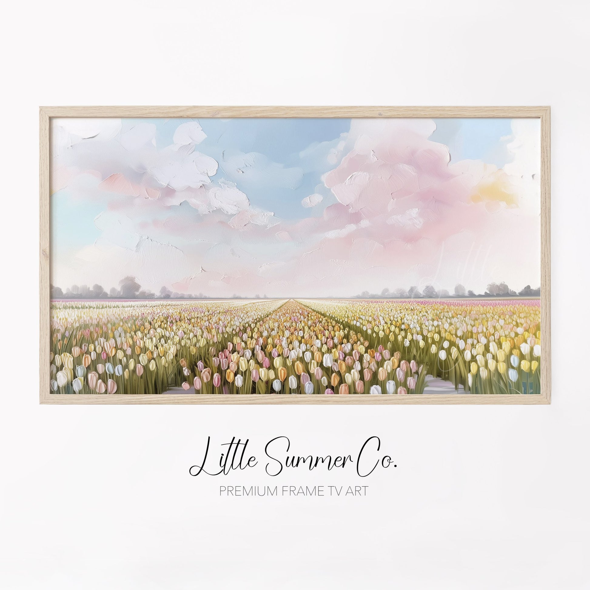 Pastel Tulip Field Frame TV Art displayed on a TV