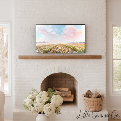 Pastel Tulip Field Frame TV Art displayed on a TV