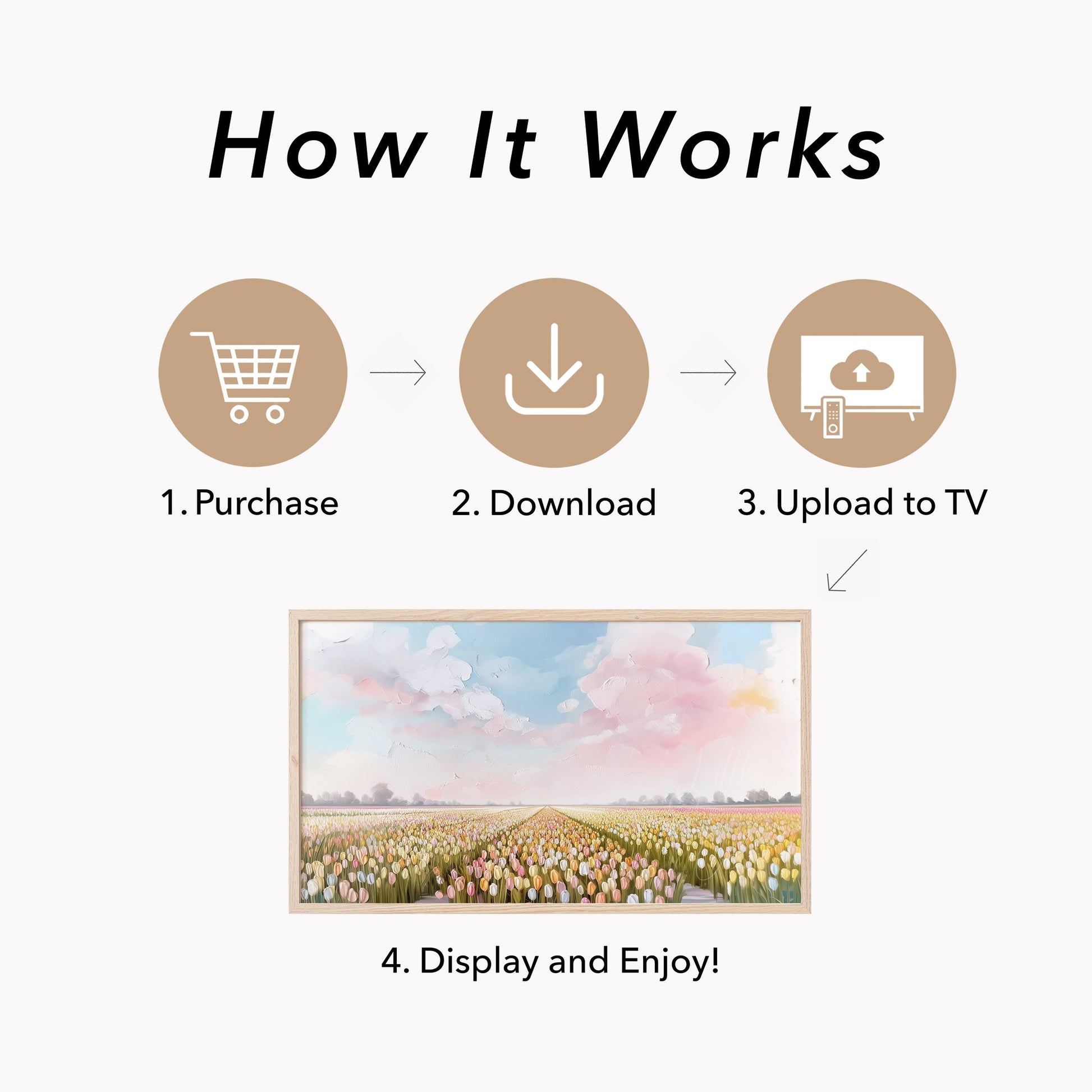 Pastel Tulip Field Frame TV Art displayed on a TV