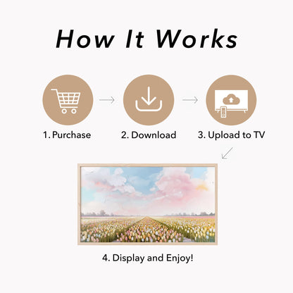 Pastel Tulip Field Frame TV Art displayed on a TV