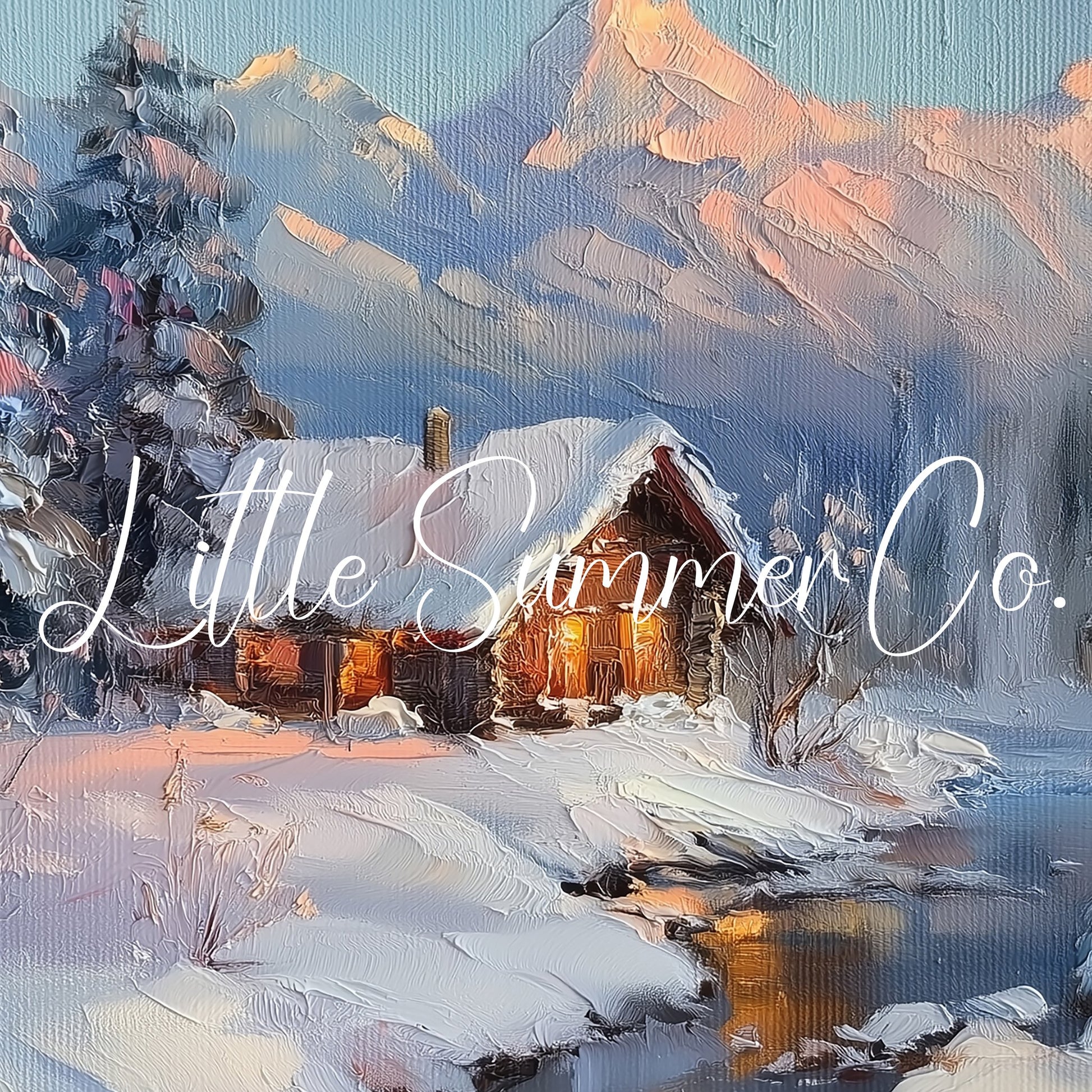 Snowy Cabin Dusk Frame TV Art displayed on a TV