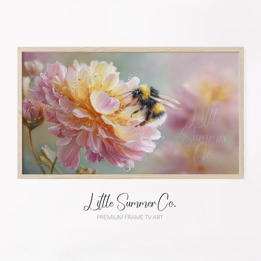 Bee on Pink Flower Frame TV Art displayed on a TV