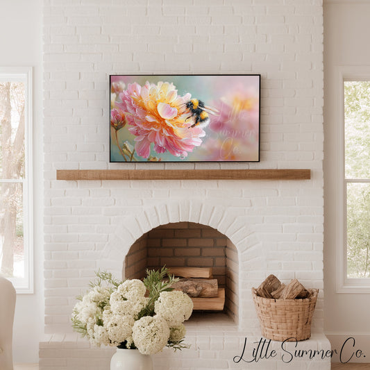 Bee on Pink Flower Frame TV Art displayed on a TV