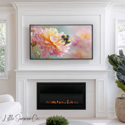 Bee on Pink Flower Frame TV Art displayed on a TV